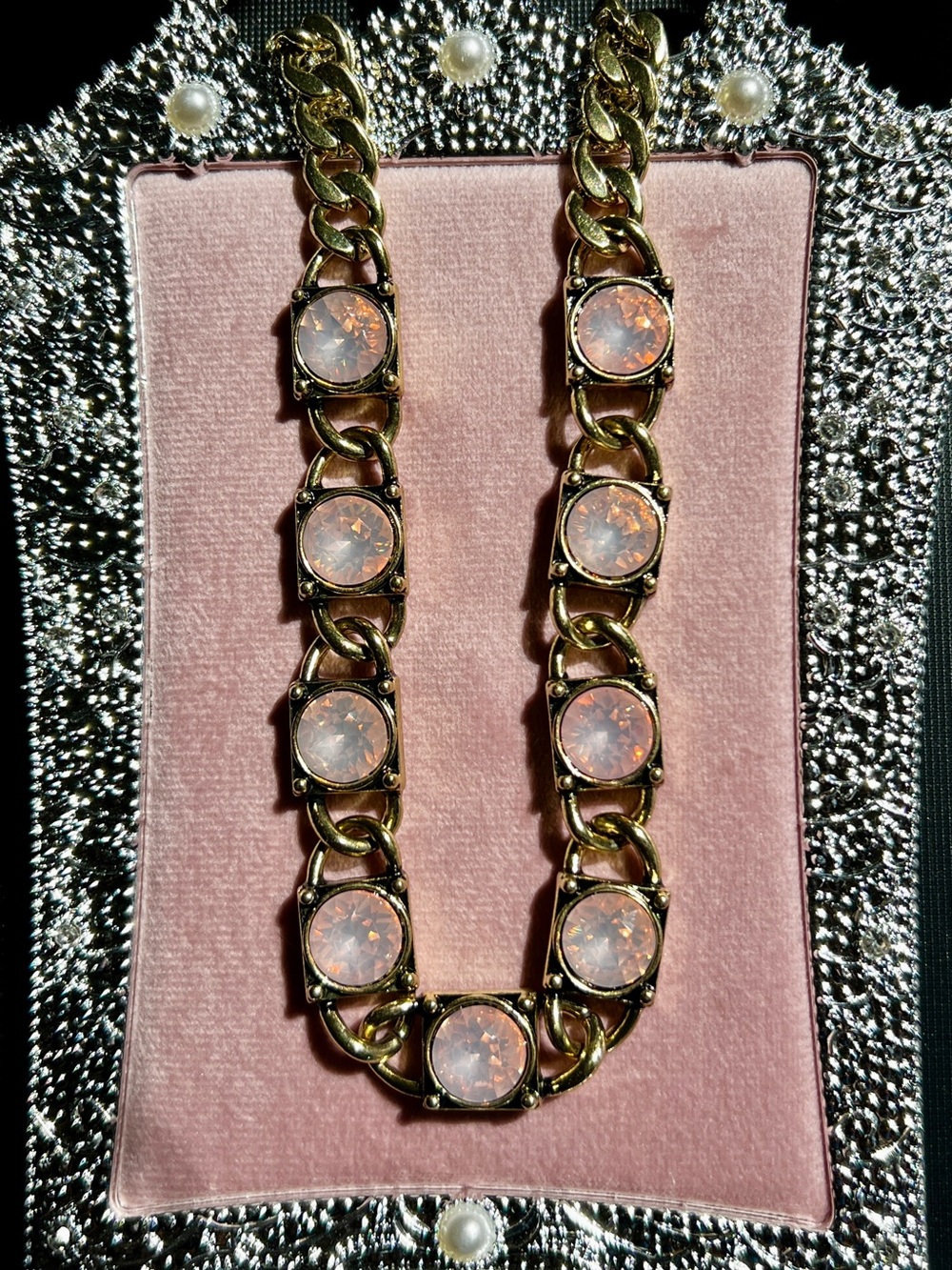 ATG Pink Opal Cuban Link Statement Necklace